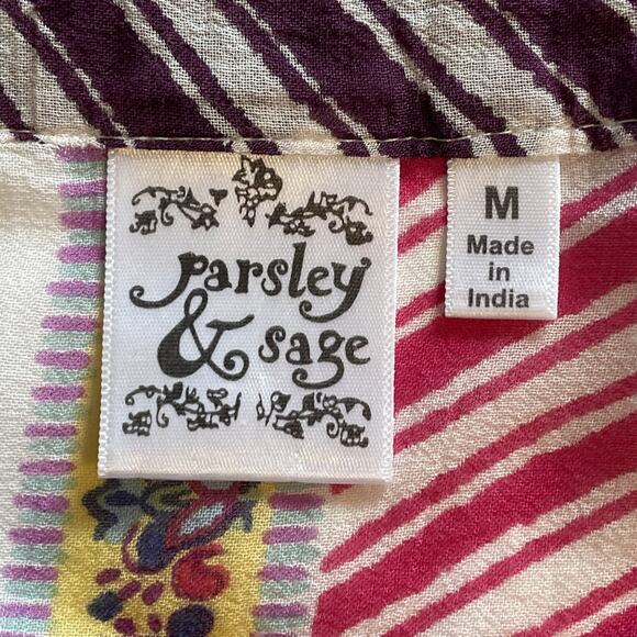 Parsley & Sage Paisley Striped & Floral Button Top Women's Medium Mixed Prints - Picture 4 of 7